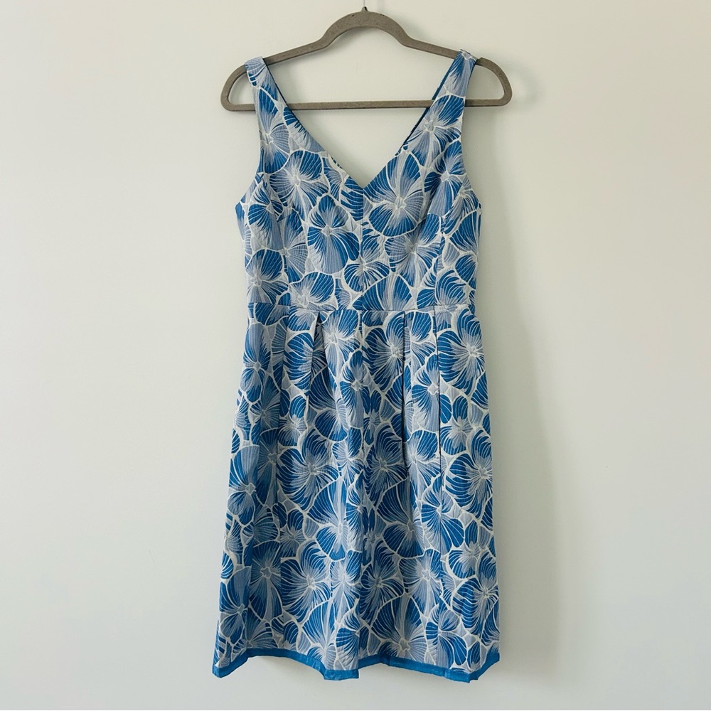 Anthropologie Moulinette Soeurs Blue White Willow Lake Sleeveless V Neck Dress 6